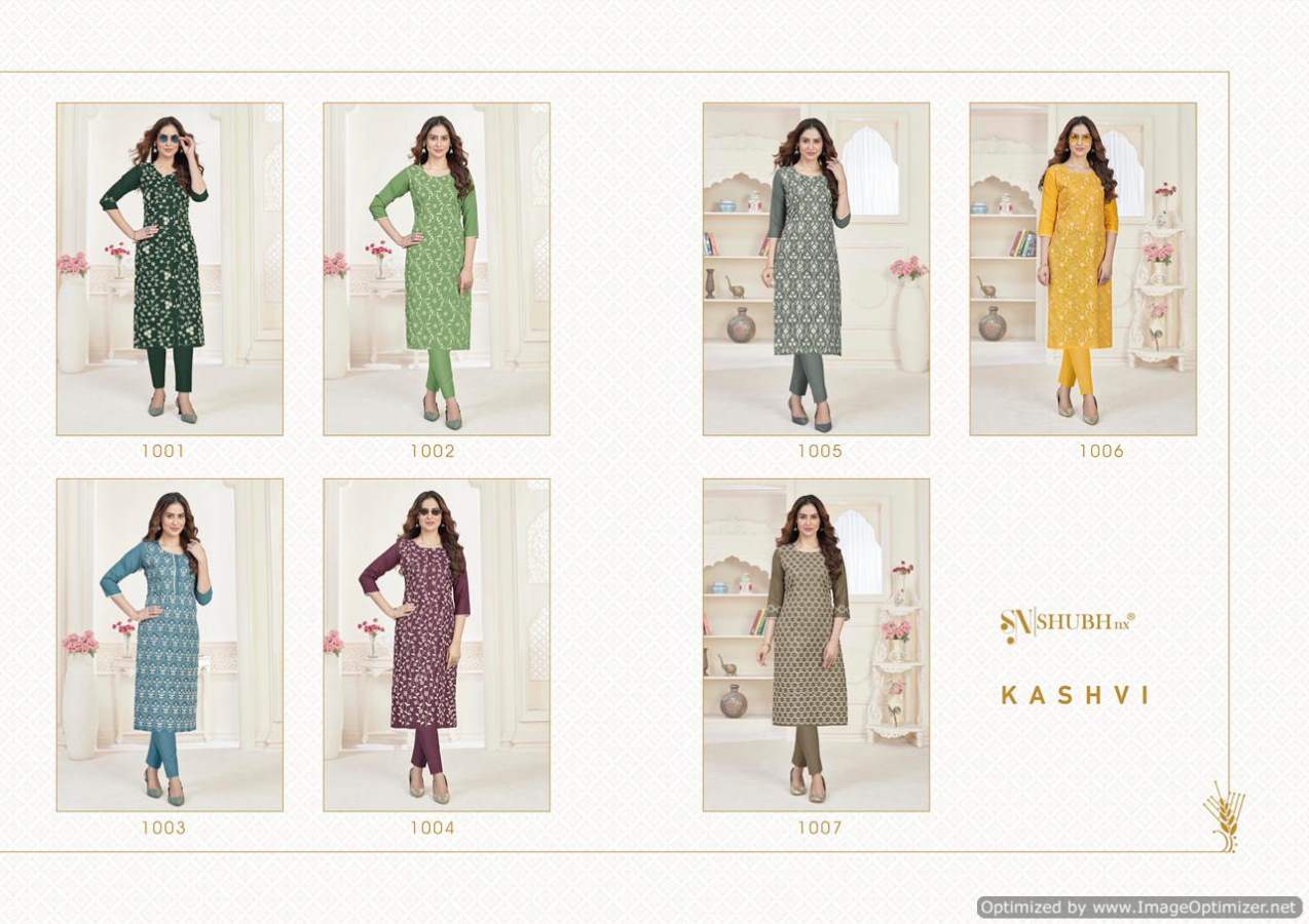 Shubh Kashvi Ethnic Regular Wear Rayon Cotton Designer Kurti Collection